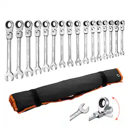 VEVOR - Flex-Head Ratcheting Wrench Set, 30-Piece SAE and Metric, 72 Teeth, Cr-V Steel Ratchet Flexible Combination Wrench Set - Silver
