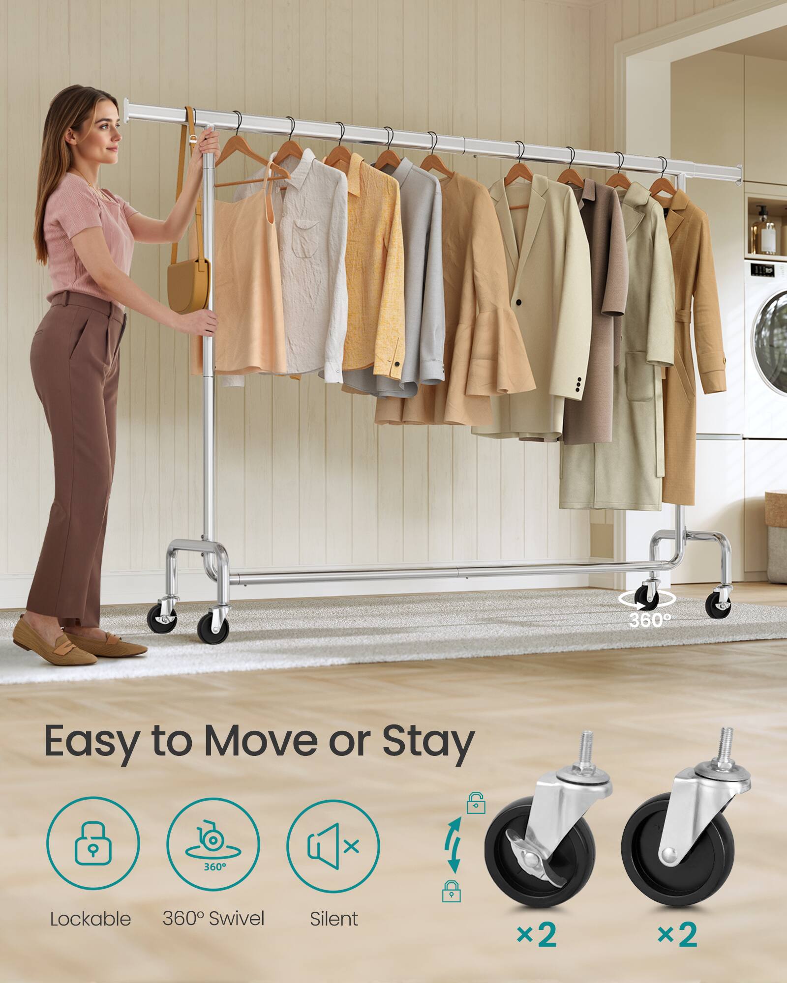 Easy to Move or Stay

- Lockable
- 360° Swivel
- Silent

x2 x2