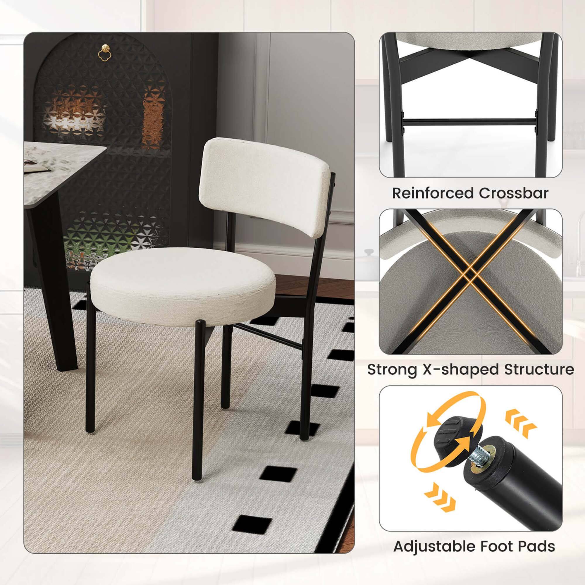 The image features a white chair with an adjustable foot pad, which is designed to provide extra support and comfort. The chair is part of a reinforced crossbar structure, making it strong and durable. The foot pad can be adjusted to fit the user's preferences, ensuring a comfortable and personalized experience.