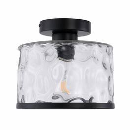 Jandcase - 1-Light Semi-Flush Mount Ceiling Light, Wave Glass Shade, E26 Socket, Non-Integrated Bulbs, for Hallway - Black