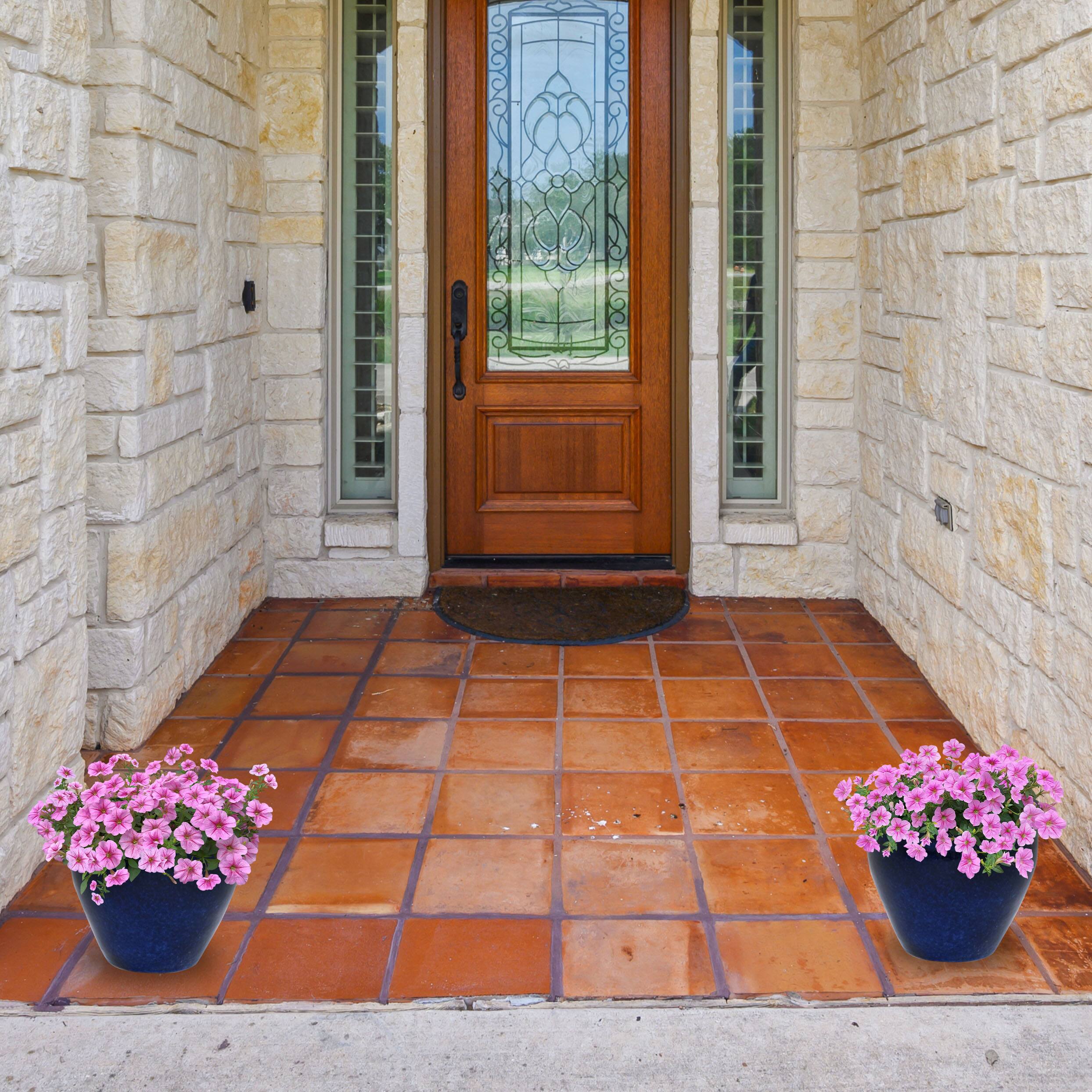 Alt View 7. Sunnydaze - 9 in Chalet Glazed Ceramic Planter - Set of 2 - Imperial Blue.