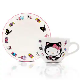 Silver Buffalo - Sanrio Hello Kitty Cat Bone China Teacup and Saucer Set | Holds 7 Ounces - Black