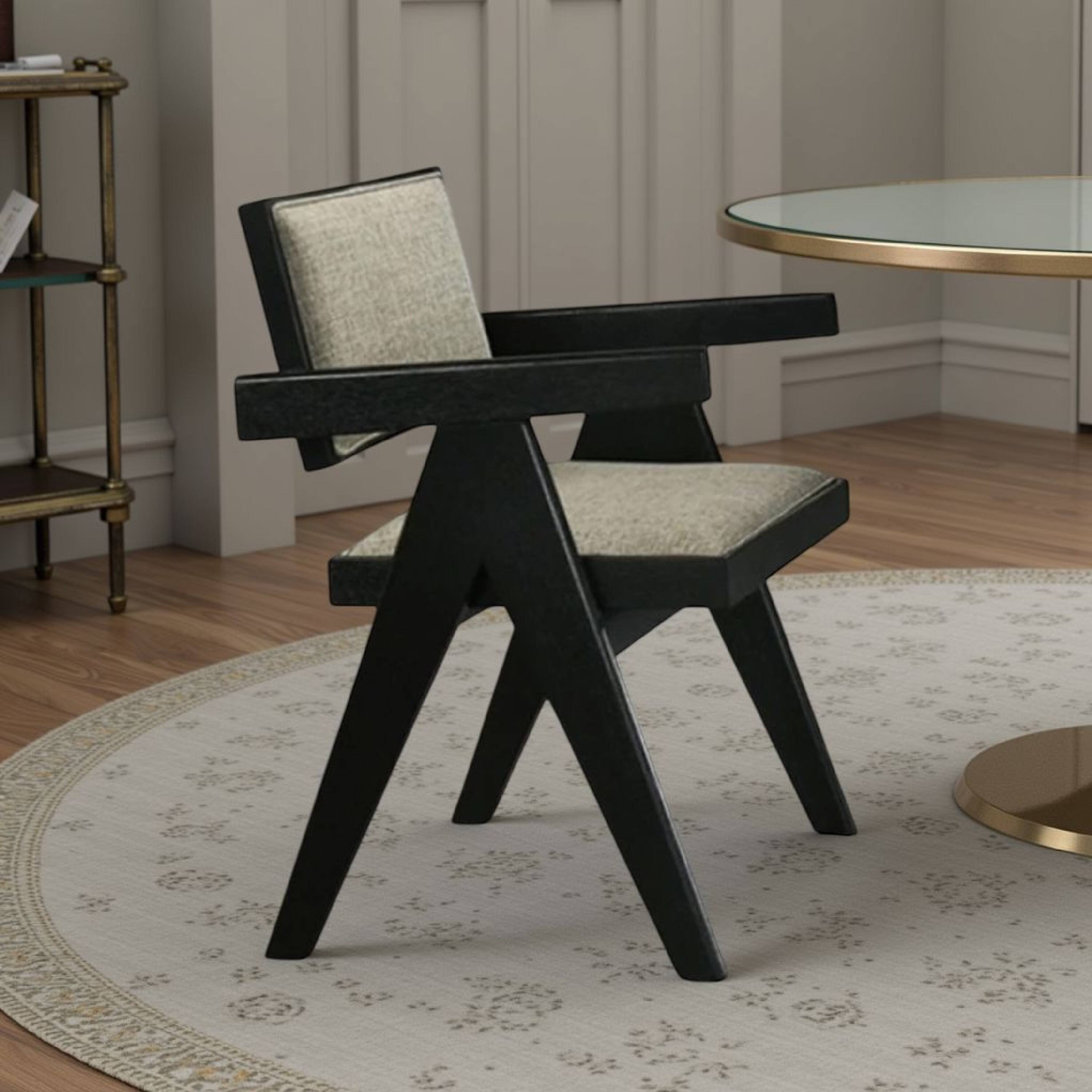 Alt View 5. Manhattan Lane - Toty Dining Armchair Set of 2, Curved Arms, Angled Rear Legs - Black, Light Gray.