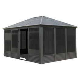 Loheer - Sunroom Gazebo 11.2x14.6FT Aluminum Hardtop Gazebo with Sliding Doors, PVC Screen Walls, Gray