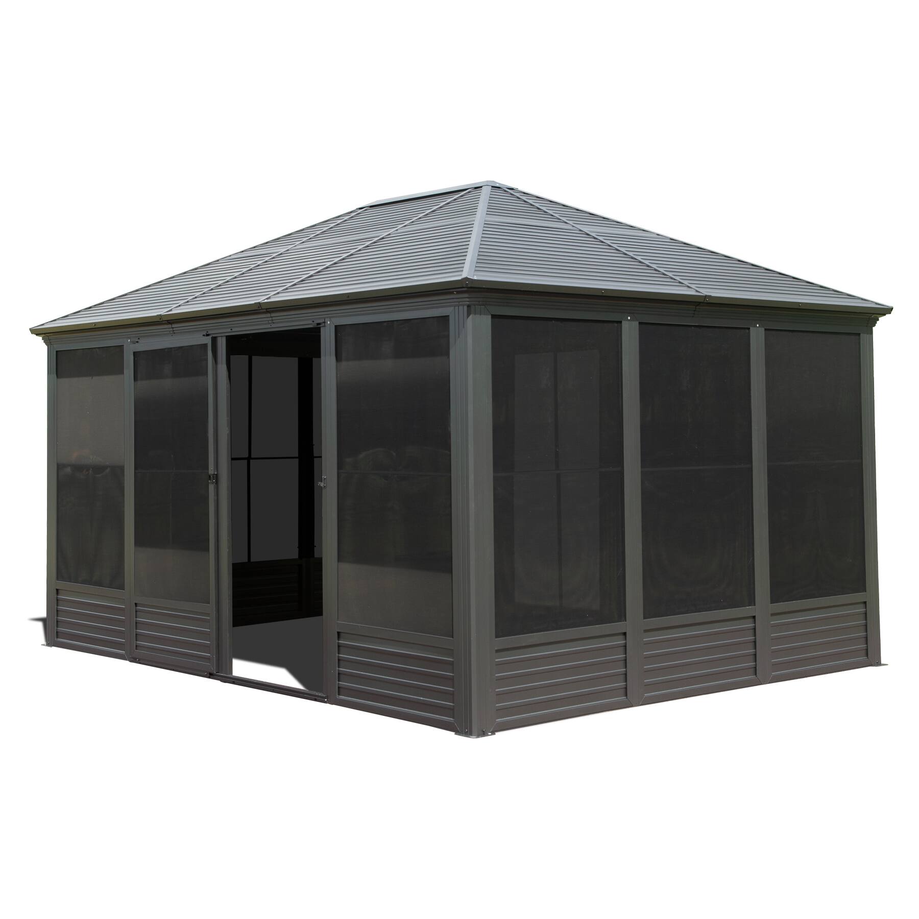 Angle. Mondawe - 11.2x14.6FT Sunroom, Hardtop Gazebo with Galvanized Steel Roof - Gray.