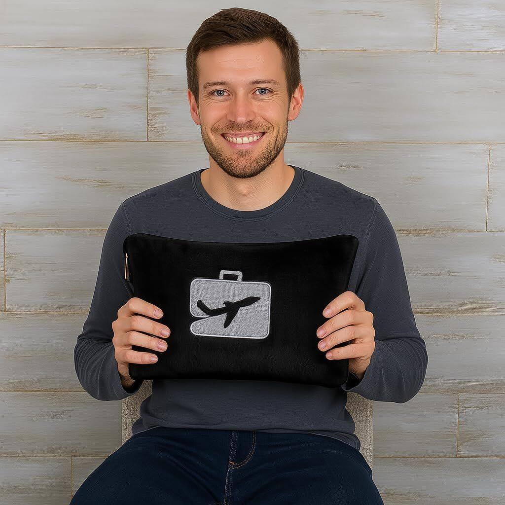 Left. Noble House - Noble House Comfort Fly Travel Pillow And Blanket Set - Great For long Or Short Flights - Makes A Great Gift - Black - Black.