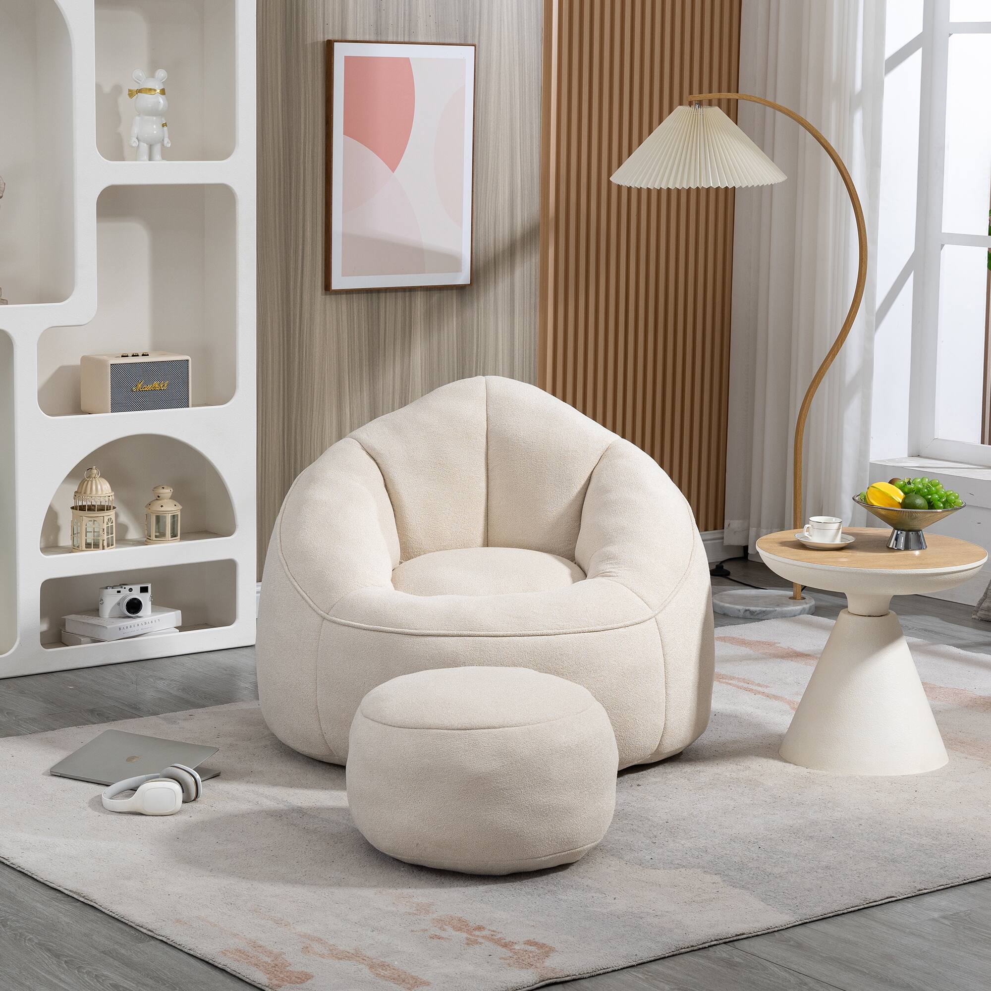 Angle. GOODSILO - Premium Microfiber Bean Bag Sofa Chair with Detachable Footrest for Ultimate Comfort and Relaxation - Beige.