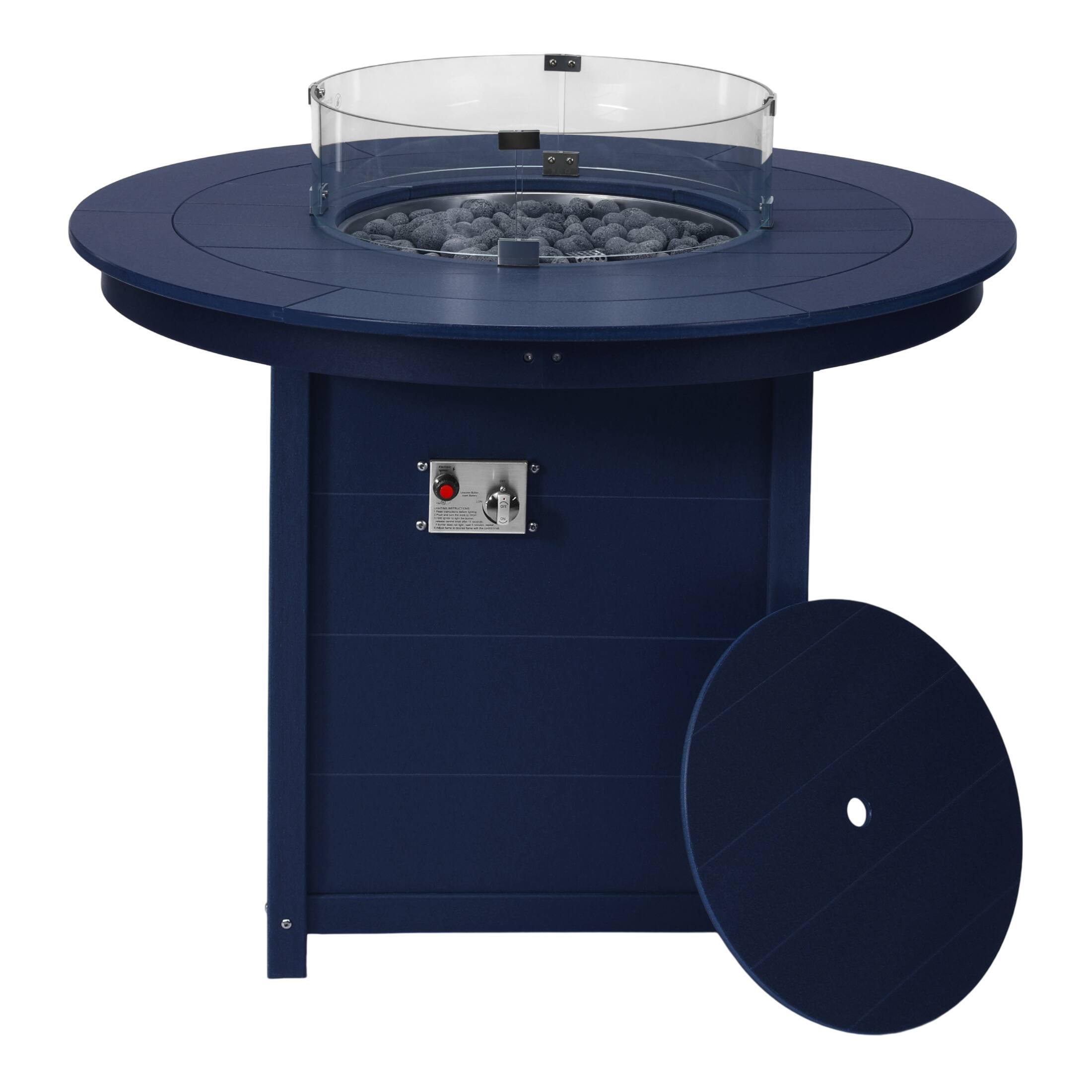 Front. WestinTrends - WestinTrends Helios 47" Modern Outdoor Patio Propane Round Counter Height Fire Pit Table - Navy Blue.
