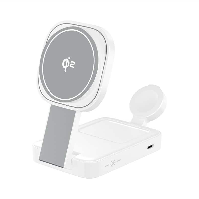 SKRAN - Triple Wireless Charger - Magnetic Phone Stand with Qi2 Certified, MagSafe Wireless Charging for Apple - White