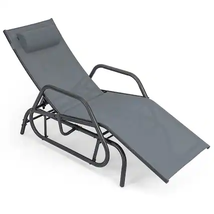 Front. Gymax - Gymax Patio Chaise Lounge Glider Recliner Chair Adjustable Sturdy Metal Frame Outdoor Grey - Grey.