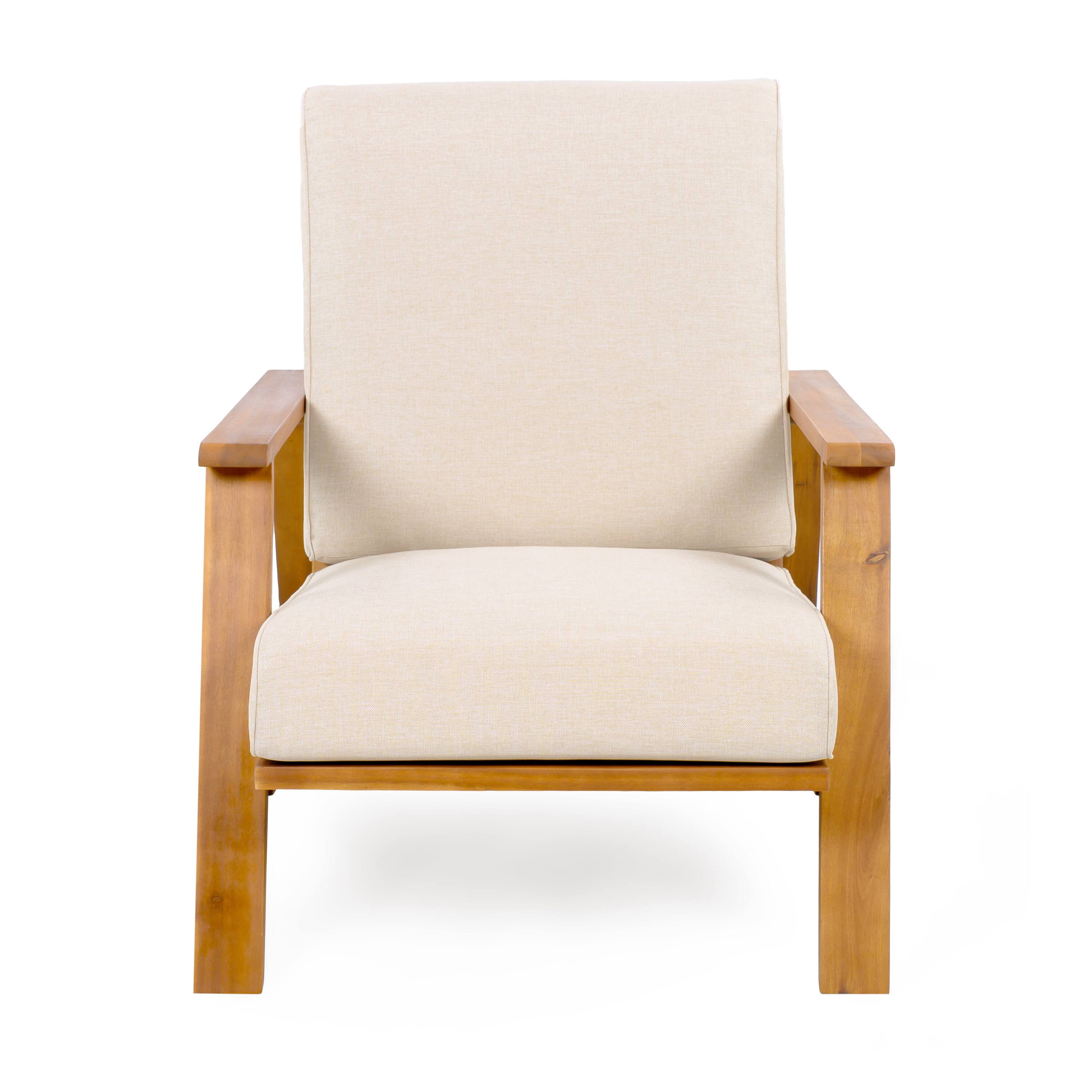Back. Mondawe - Outdoor Club Chair with Cushion and Acacia Wood Frame - Beige+Natural.