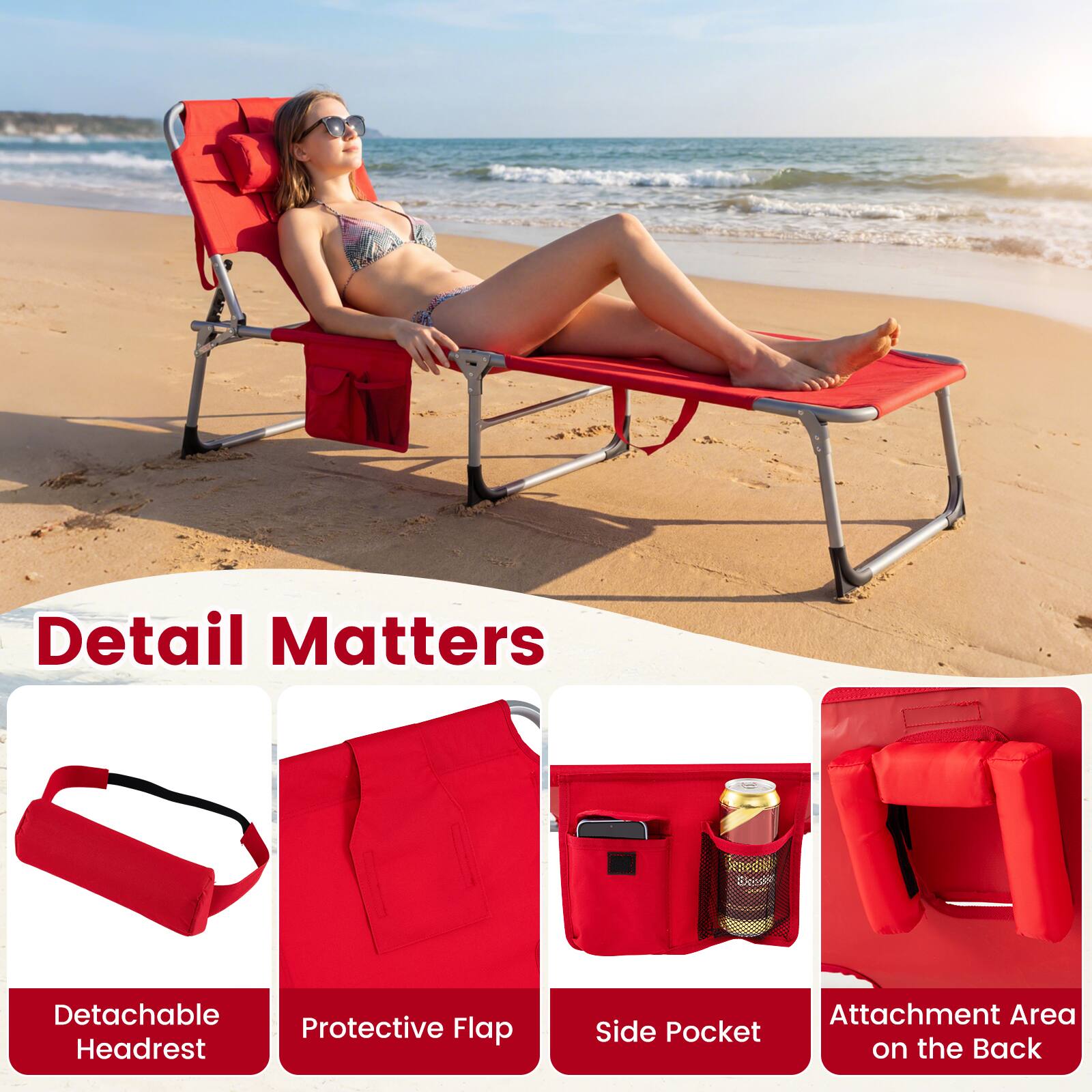 Detail Matters  
- Detachable Headrest  
- Protective Flap  
- Side Pocket  
- Attachment Area on the Back