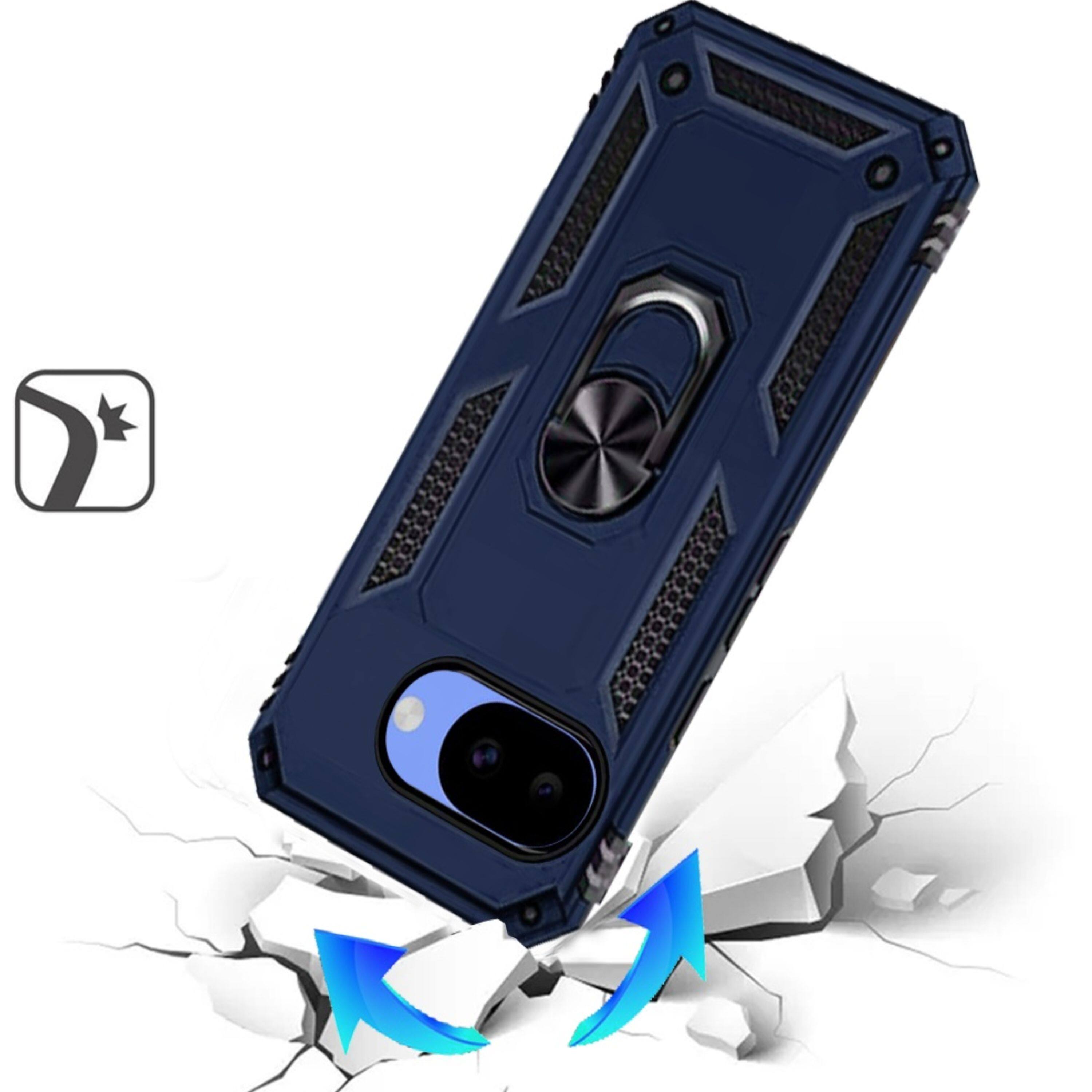 Left. Kitcheniva - Metal Ring Kickstand Phone Cover With Tempered Glass For Google Pixel 10a Case Blue - Blue.