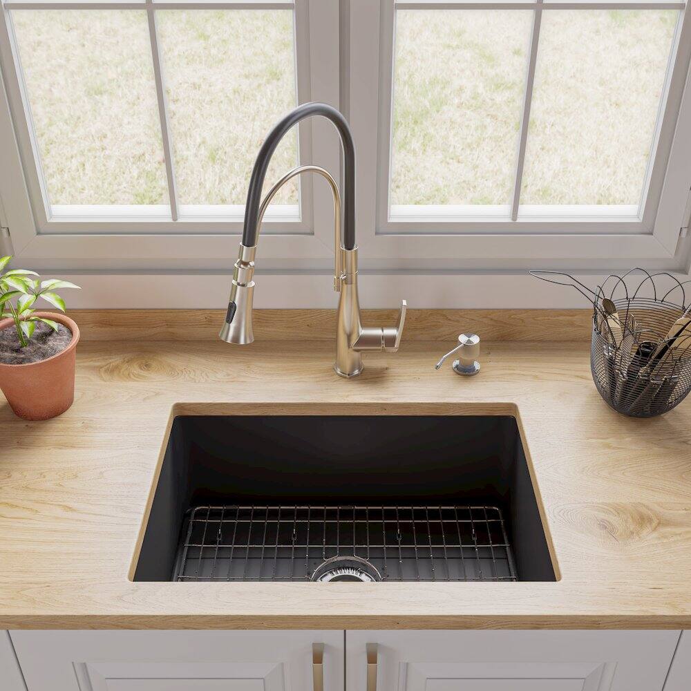 Alt View 5. Alfi - ALFI brand Black Matte 27 x 18 Fireclay Undermount / Drop In Firelcay Kitchen Sink - Black.