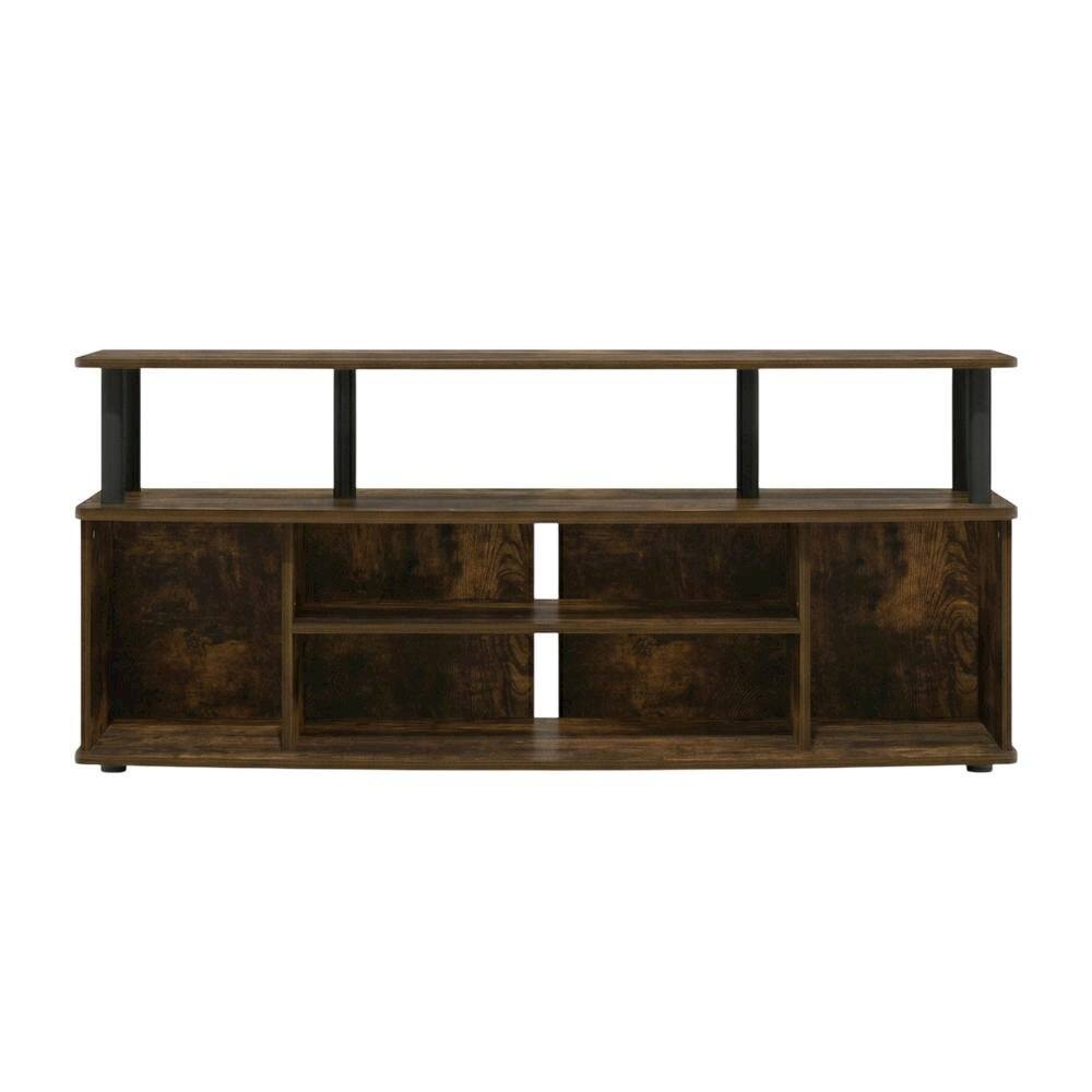 Angle. FurniFact - Large entertainment center for up to 55-inch TV in Amber Pine and Black finish - Amber Pine/Black.