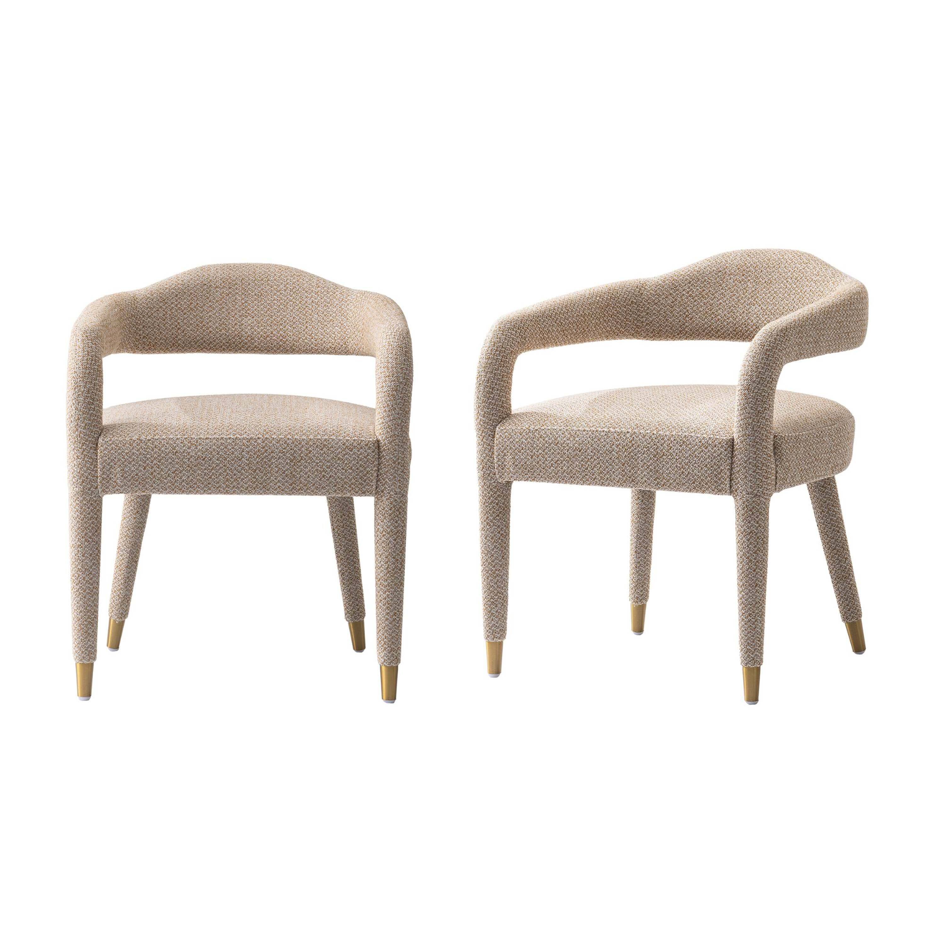 Front. Manhattan Comfort - Aspen Mid-Century Modern Upholstered Tweed Dining Chair with Arms - Set of 2 - Gold Dust.