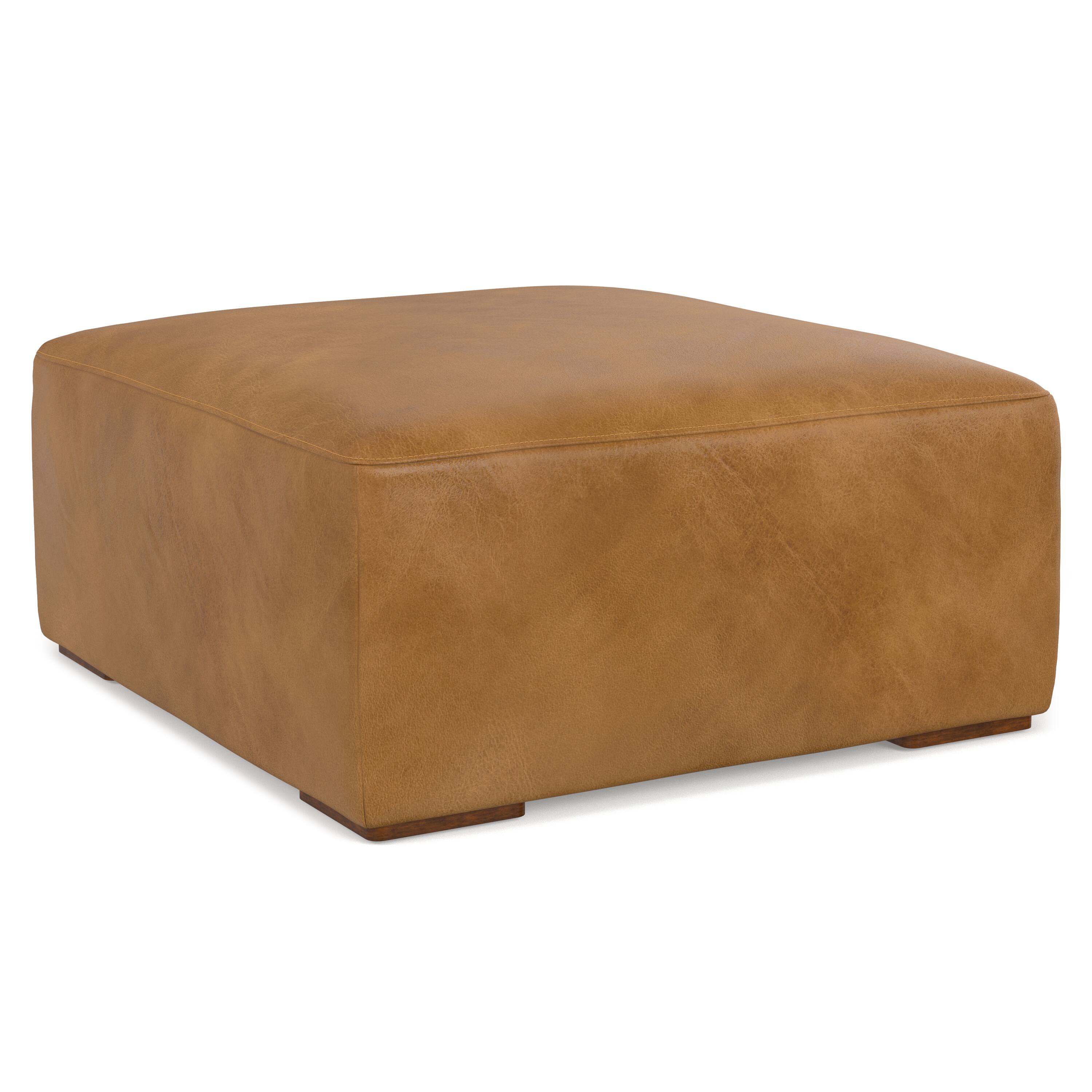 Alt View 3. Simpli Home - Rex Ottoman in Genuine Leather - Sienna.