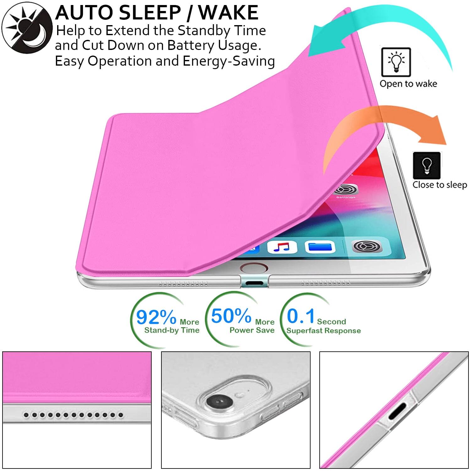 AUTO SLEEP / WAKE  
Help to Extend the Standby Time and Cut Down on Battery Usage.  
Easy Operation and Energy-Saving  

Open to wake  
Close to sleep  

92% More Stand-by Time  
50% More Power Save  
0.1 Second Superfast Response