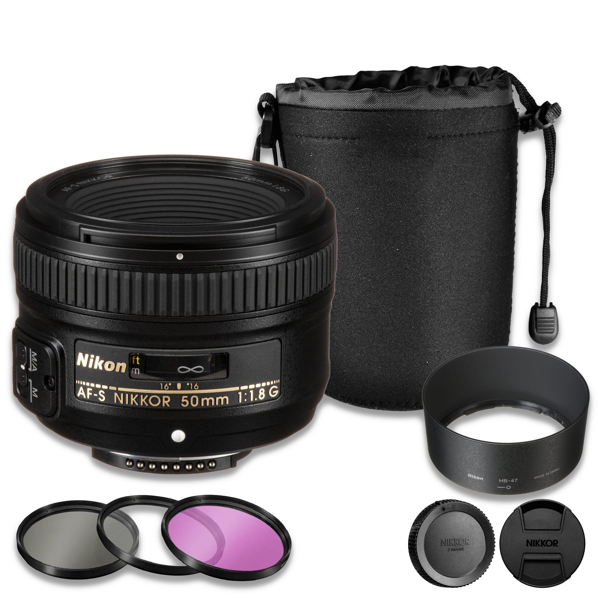 Nikon - AF-S NIKKOR 50mm f/1.8G Lens + Lens Filter Kit + Case (3pc Bundle)