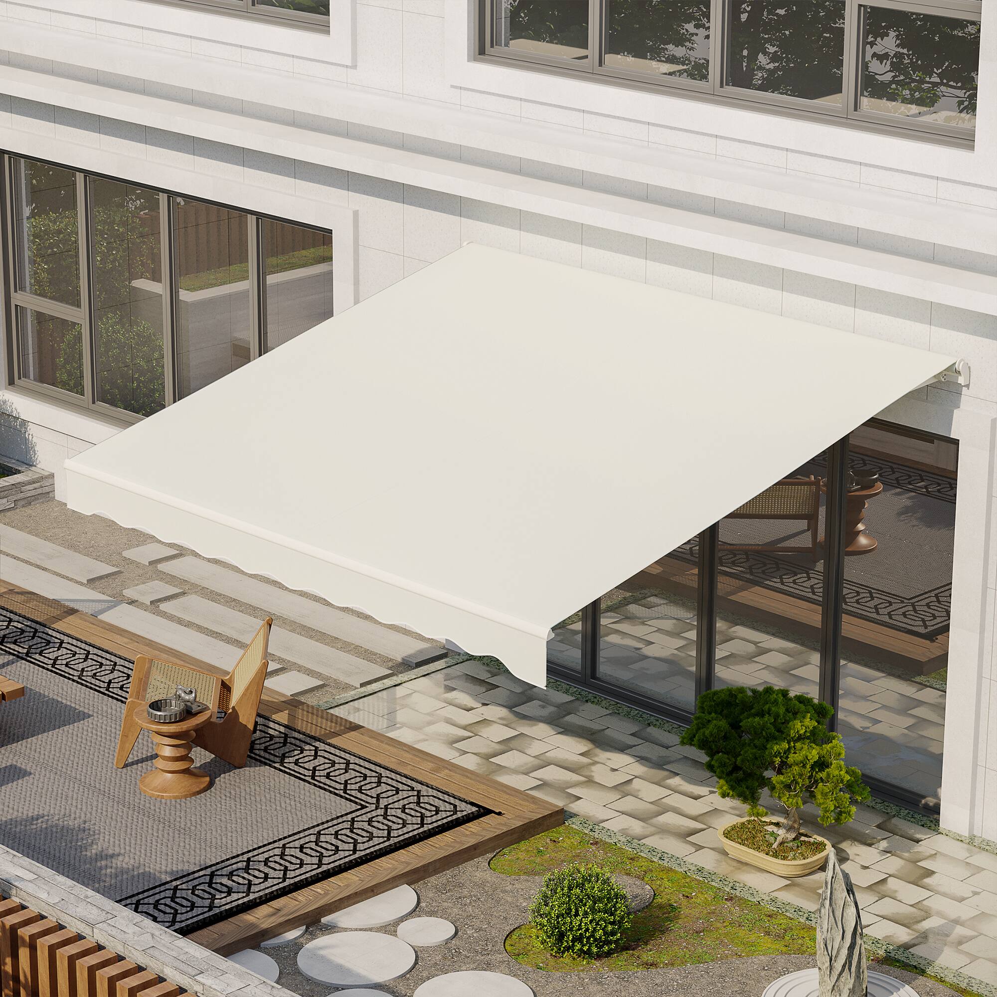 Alt View 1. Outsunny - 12' x 10' Electric Awning, Retractable Awning, UV Protection Sun Shade Shelter with Remote Controller - Cream White.