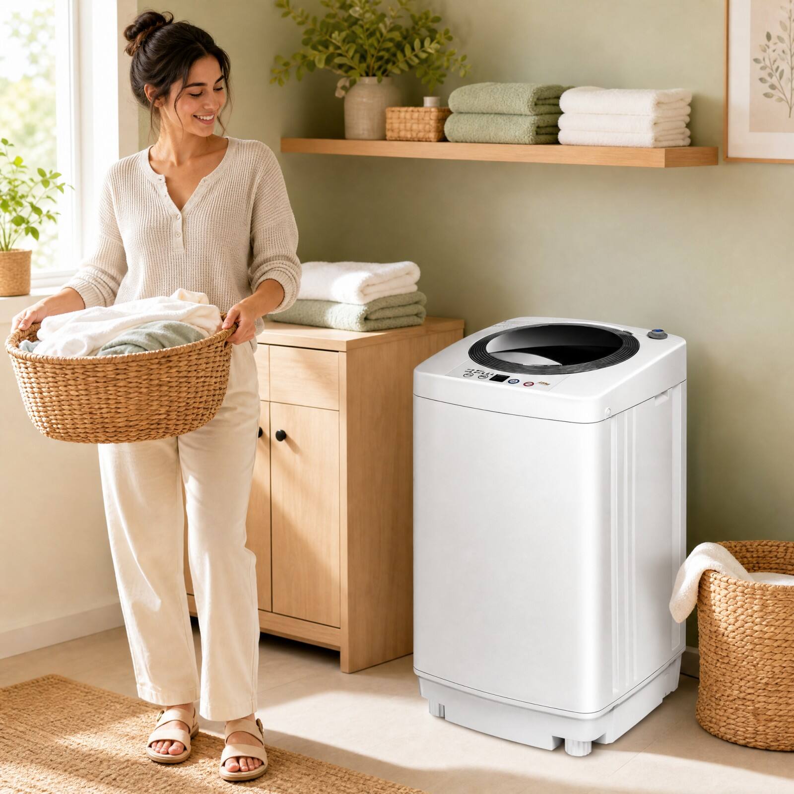 Alt View 1. Costway - Costway Portable Washing Machine, Full Automatic Washer and Dryer Combo, with Built-in Pump Drain - White.