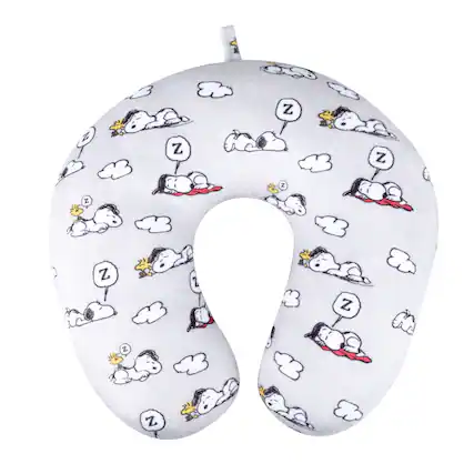 Front. Peanuts - Clouds Travel Neck Pillow - Grey.