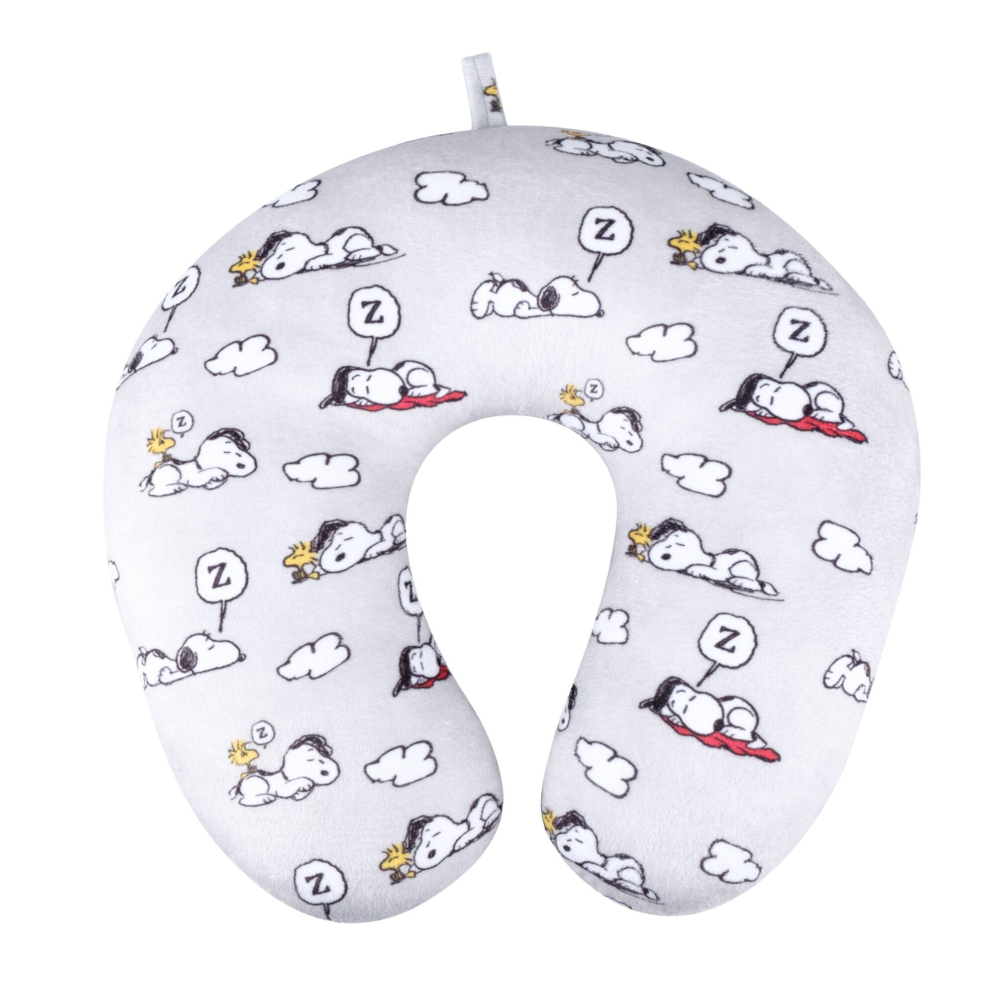 Front. Peanuts - Clouds Travel Neck Pillow - Grey.
