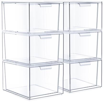 Front. Sorbus - Sorbus Stackable Acrylic Drawers - Clear Make Up Organizers for Vanity - 6 Plastic Storage Bins for Room Decor, Bathroom - Clear.