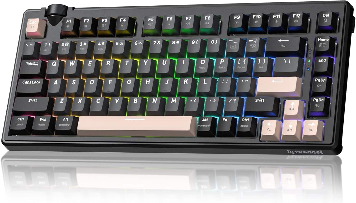 REDRAGON - K777 75% Wireless Gasket Mechanical Keyboard with Knob,Hot Swappable RGB Backlit Gaming Keyboard for PC/Mac - Black