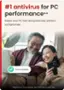 The text on the image is grouped as follows:

1. "#1 antivirus for PC performance* Keeps your PC fast and protected, without compromise."
2. "Scan Complete **Based on AV-Comparatives April 2024 Performance Test"

The corrected text would be:

"#1 antivirus for PC performance* Keeps your PC fast and protected, without compromise. Scan Complete **Based on AV-Comparatives April 2024 Performance Test."