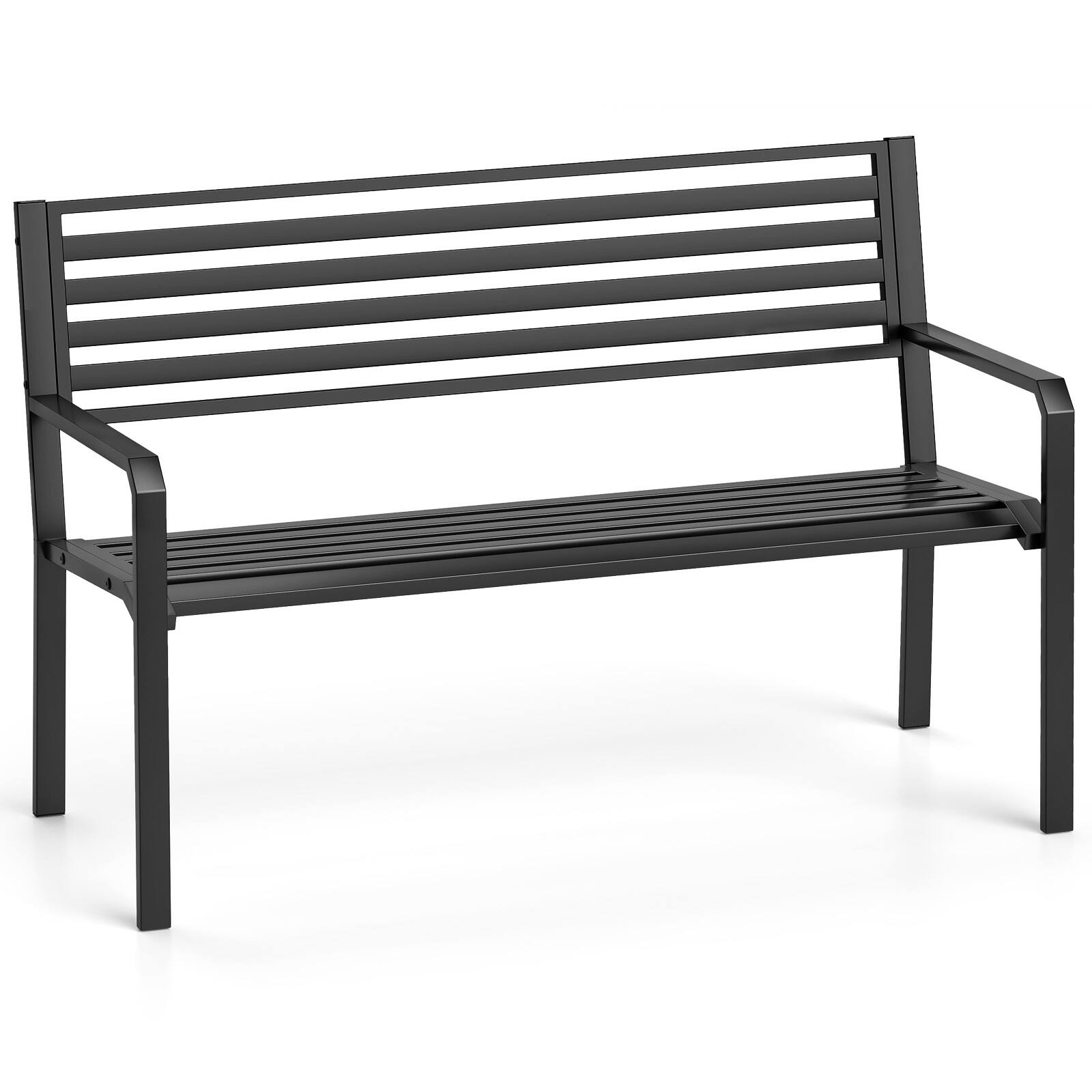 Front. Gymax - Gymax 50'' Outdoor Metal Park Bench for 2-3 People w/ Armrests & Backrest for Backyard - Black.