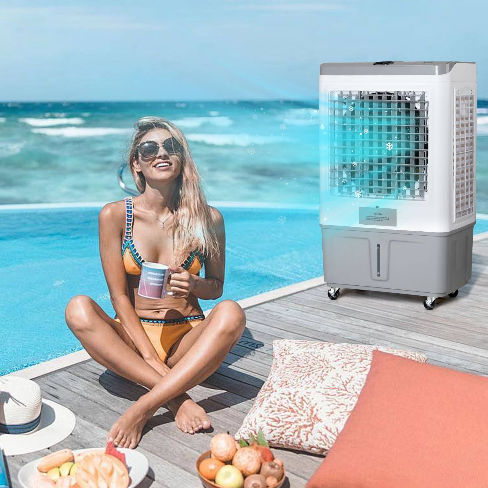 Alt View 10. Winado - 15.8Gal Portable Swamp Cooler, 2941CFM Evaporative Air Cooler with Continuous Fill, Auto Oscillating, Remote, 3 Speeds - White & Gray.