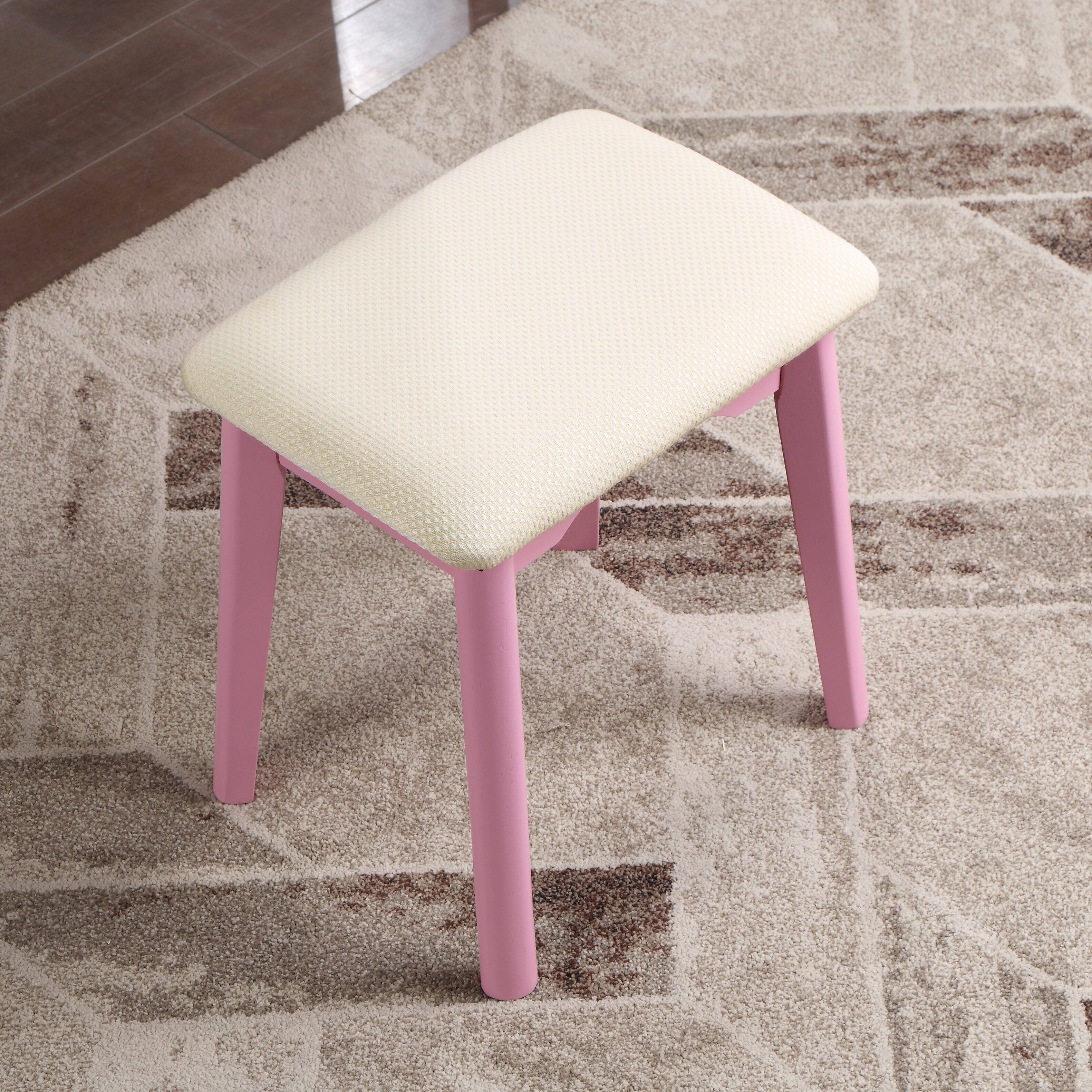 Back. APRILSOUL - Liannon Contemporary Wood Vanity and Stool Set Pink - Pink.