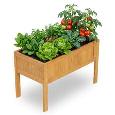 Front. Costway - Costway 1 PCS Wooden Raised Garden Bed Elevated Planter Box with Bed Liner & Drainage Holes - Orange.