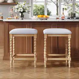 HTUTWOO - 26" Counter Stools Set of 2, Upholstered Padded Seat, Solid Acacia Wood Frame, for Kitchen Island, Bar & Dining Area - Gray