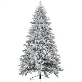 PULUZ - 8ft Artificial Flocked Christmas Tree with Snow Tips, Easy Assembly, Hinged Xmas Tree for Home Office Holiday - Green