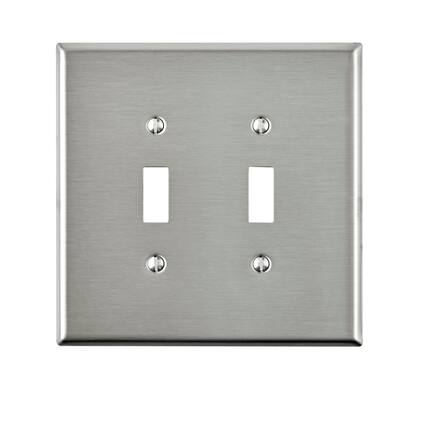 Front. Leviton - Leviton Silver 2 gang Stainless Steel Toggle Oversized Wall Plate 1 pk - Silver.