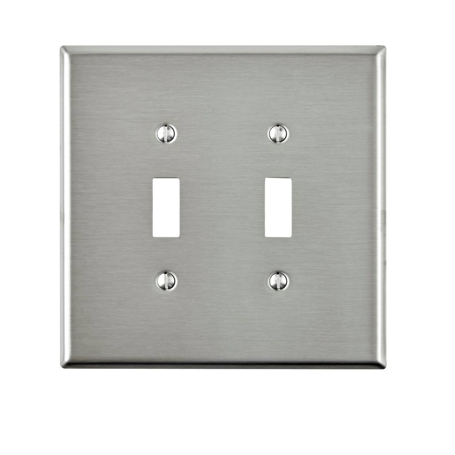 Front. Leviton - Leviton Silver 2 gang Stainless Steel Toggle Oversized Wall Plate 1 pk - Silver.