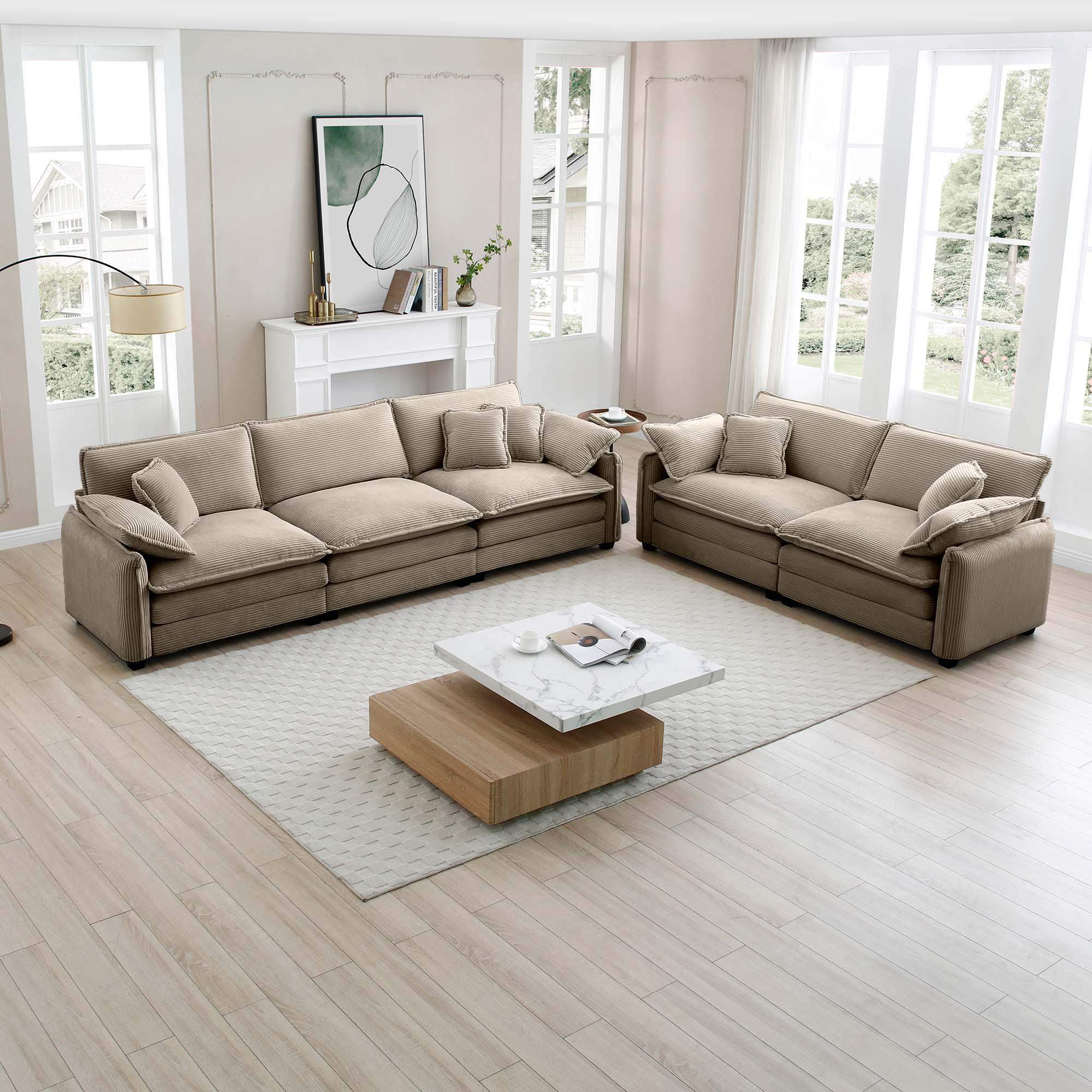 Alt View 1. LOVMOR - Family sofa set Deep Seat Sofa Warm Sofa for Home Cinema and Living Room One 2Seater Sofa and One 3Seater SofaTan - Tan.