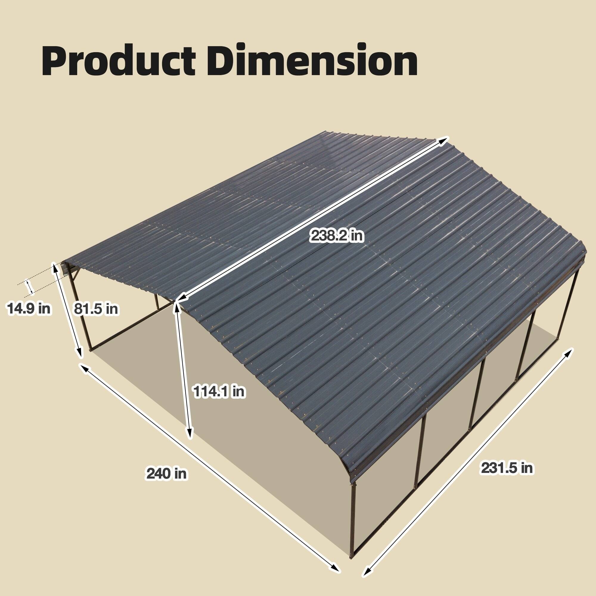 Product Dimension: 238.2 in x 14.9 in x 81.5 in x 114.1 in x 240 in x 231.5 in