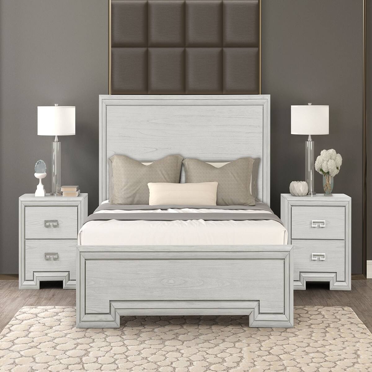Alt View 7. Loheer - Loheer Rustic White Nightstand with USB Ports and Two Drawers - Rustic White.