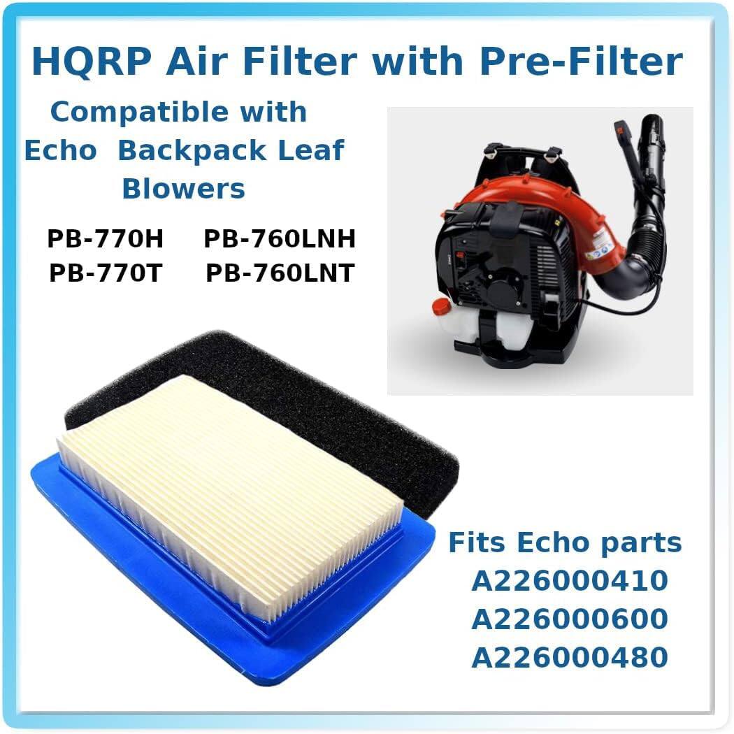 HQR Air Filter with Pre-Filter  
Compatible with Echo Backpack Leaf Blowers  
PB-770H PB-760LNH  
PB-770T PB-760LNT  
Fits Echo parts  
A226000410 A226000600 A226000480