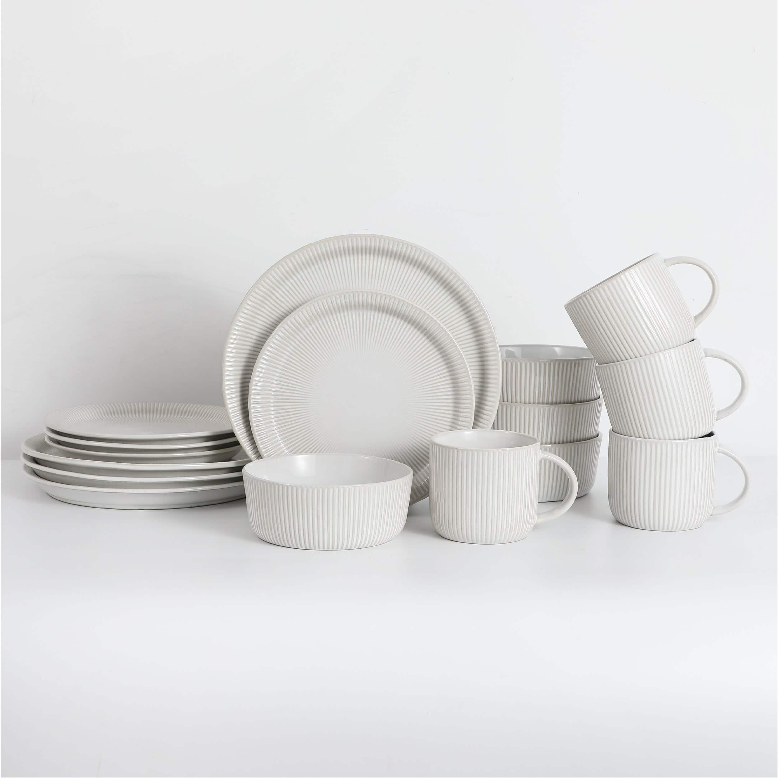 Table 12 - 16-Piece Dinnerware Set, Parchment Embossed Dish Set for 4 - White