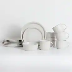 Front. Table 12 - TABLE 12 16-Piece Dinnerware Set, Parchment Embossed Dish Set for 4 - White.