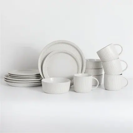Front. Table 12 - TABLE 12 16-Piece Dinnerware Set, Parchment Embossed Dish Set for 4 - White.