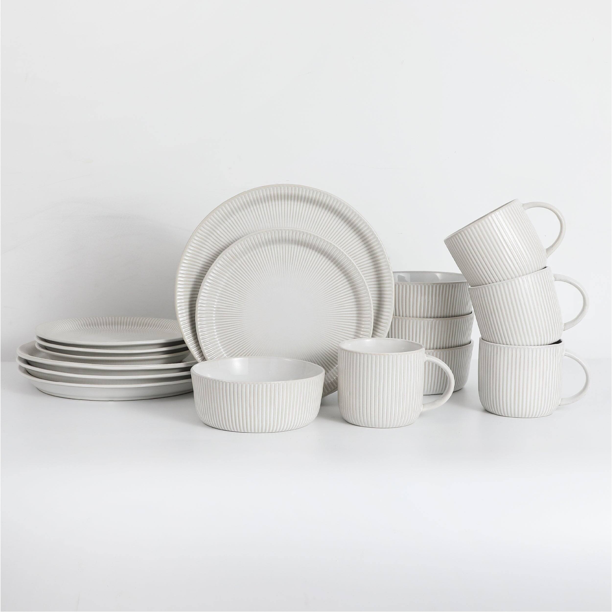 Table 12 - 16-Piece Dinnerware Set, Parchment Embossed Dish Set for 4 - White