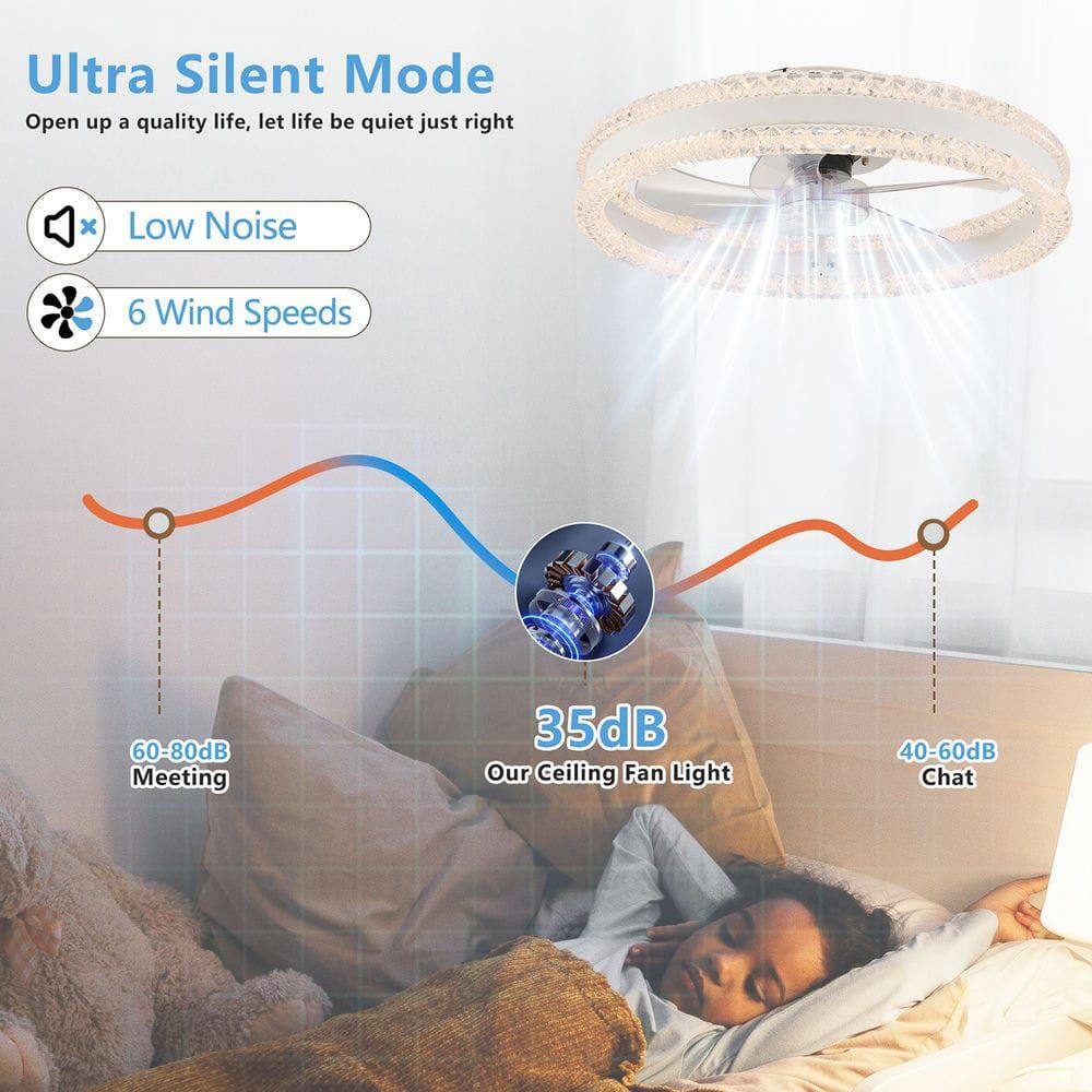 Ultra Silent Mode  
Open up a quality life, let life be quiet just right  

Low Noise  
6 Wind Speeds  

60-80dB Meeting  
35dB Our Ceiling Fan Light  
40-60dB Chat