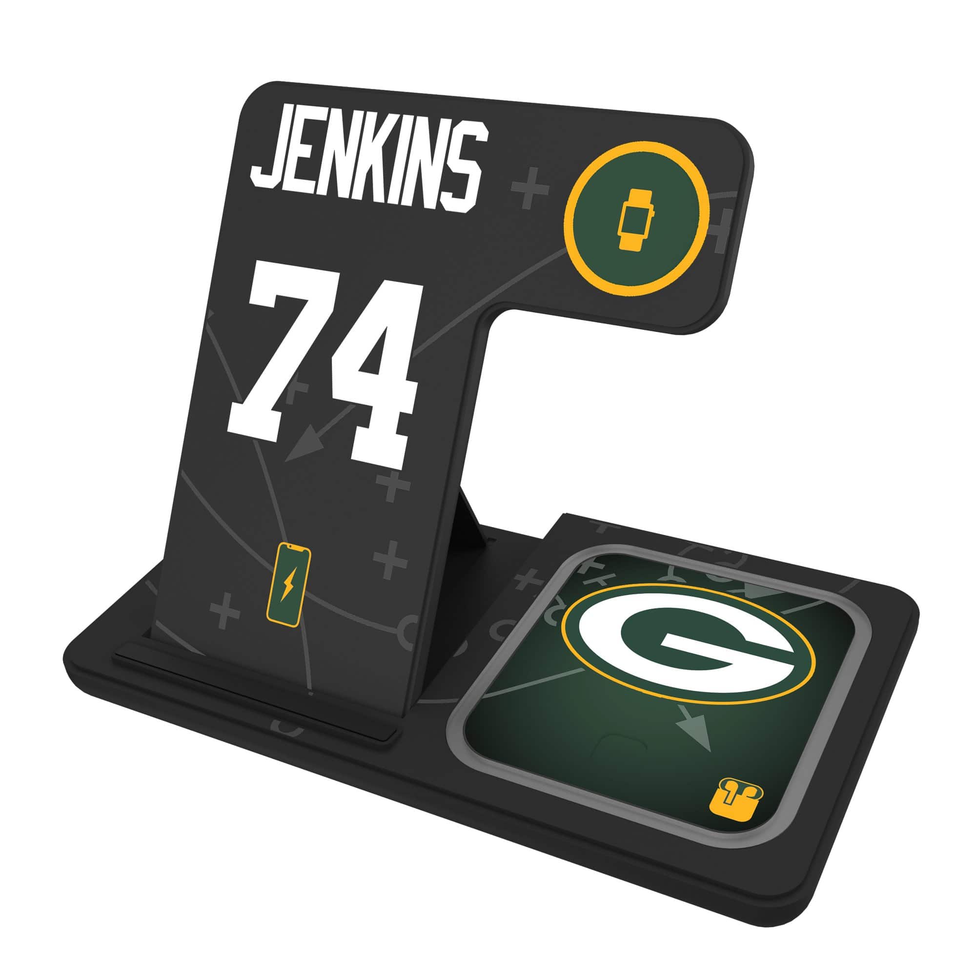 Keyscaper - Elgton Jenkins Green Bay Packers Ready 3-in-1 Charging Station - Black