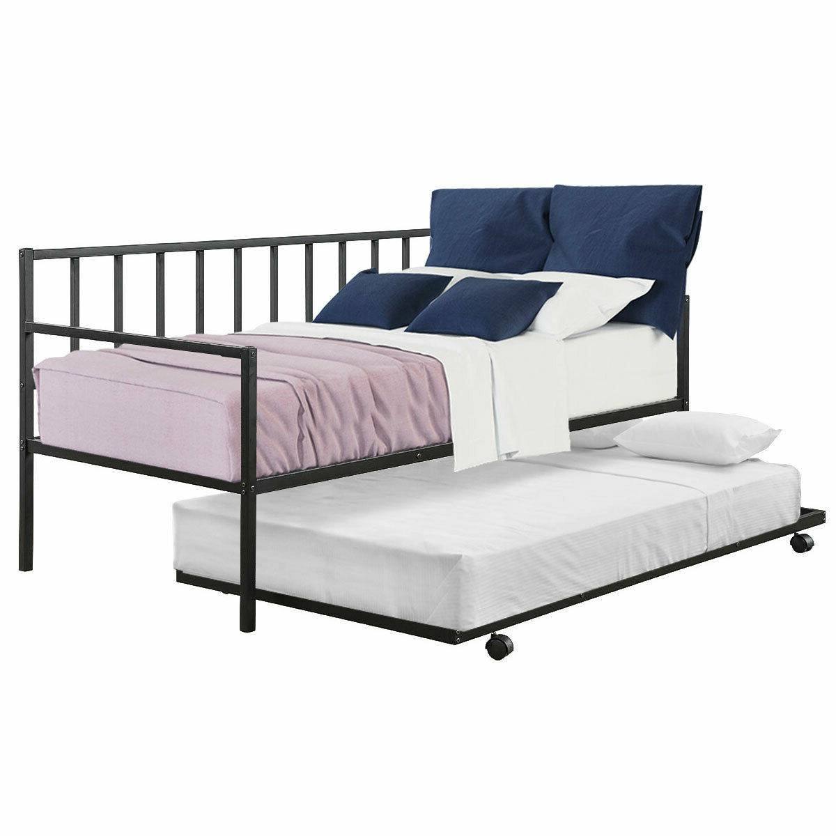 Angle. Hivvago - Hivvago Twin size Metal Daybed with Roll-out Trundle Bed Frame - Black.