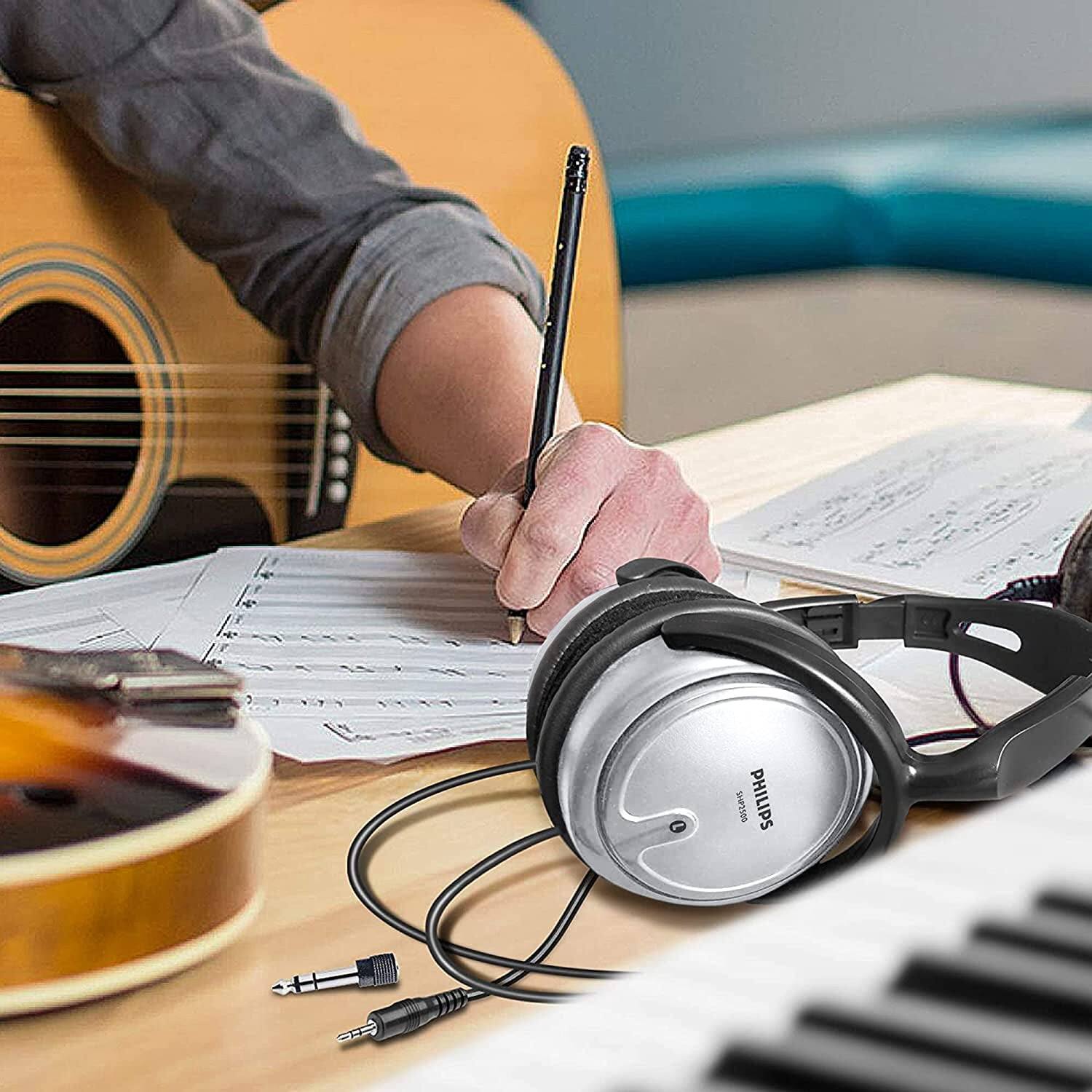 Alt View 8. Philips - Over-Ear Wired Stereo Headphones with 6.3mm (1/4") Add On Adapter - Silver.